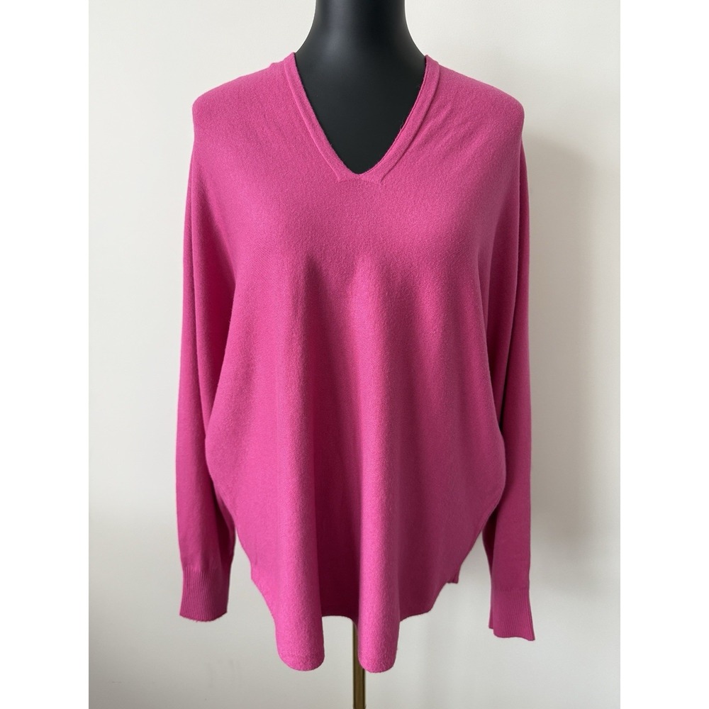 Aaeda Women's XL Hot Pink Oversized Sweater Hood Rounded Hem Soft Silky NWOT